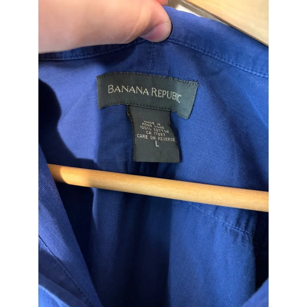 Banana Republic Mens Large Royal Blue 100% Cotton Long Sleeve Button Down Shirt